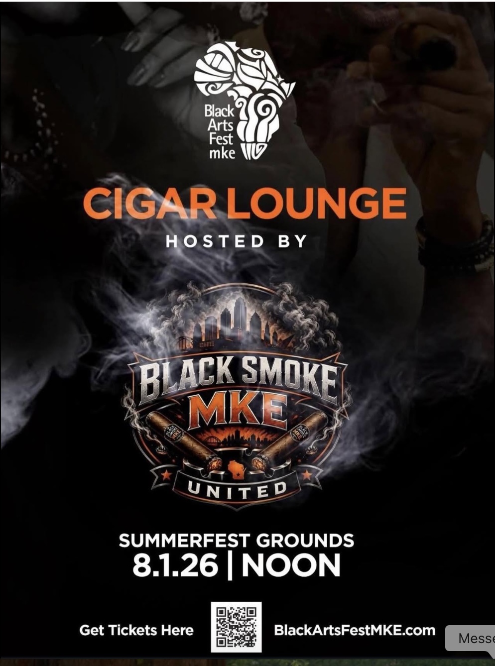 Black Arts Fest MKE cigar lounge hosted by Black Smoke MKE United on August 1, 2026